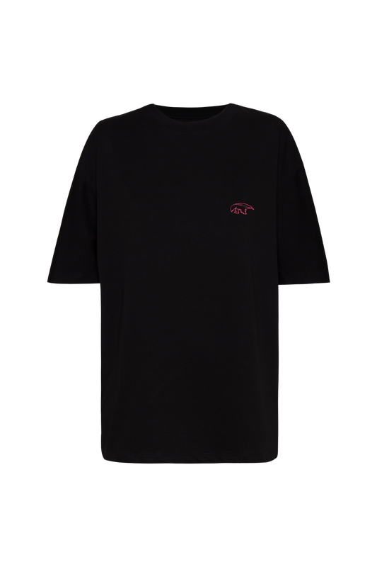 CAMISETA NEGRA OSO HORMIGUERO FUCSIA